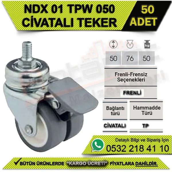 NDX 01 TPW 050 WHITE WHEEL WITH BOLT BRAKE (50 PCS) - Wheels NDX 01 TPW 050 WHITE WHEEL WITH BOLT BRAKE (50 PCS) | Wheels
