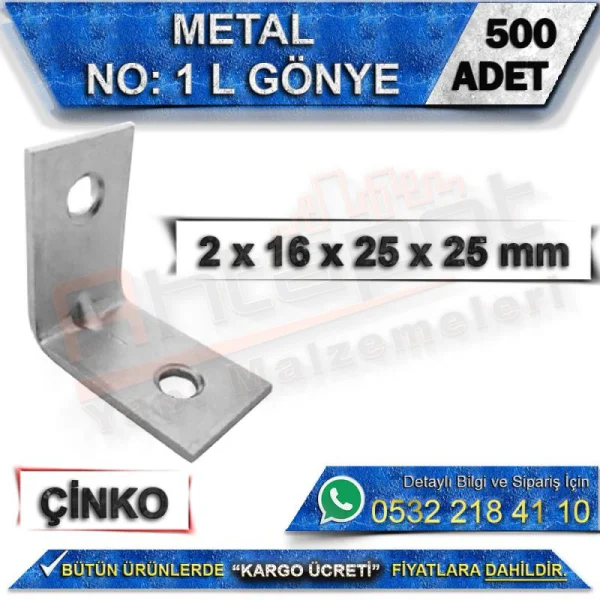 No: 1 L Gönye 2x16x25x25 mm (500 Adet) - Metal L Gönye No: 1 L Gönye 2x16x25x25 mm (500 Adet) | Metal L Gönye