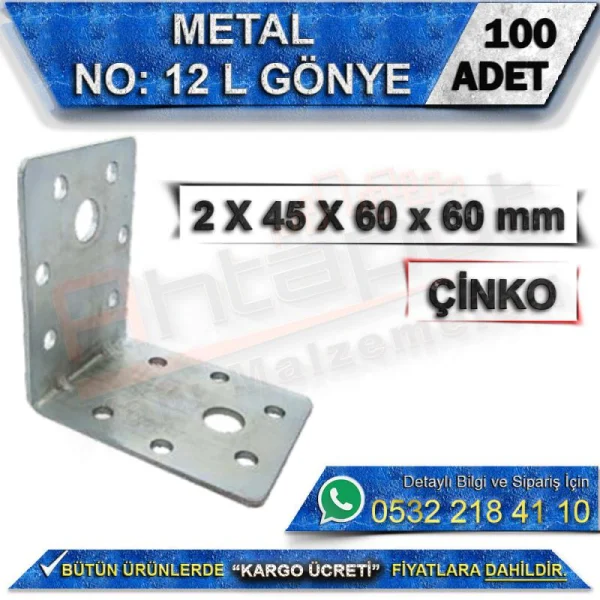No: 12 L Miter 2X45X60x60 mm (100 Pieces) - Metal L Brackets No: 12 L Miter 2X45X60x60 mm (100 Pieces) | Metal L Brackets