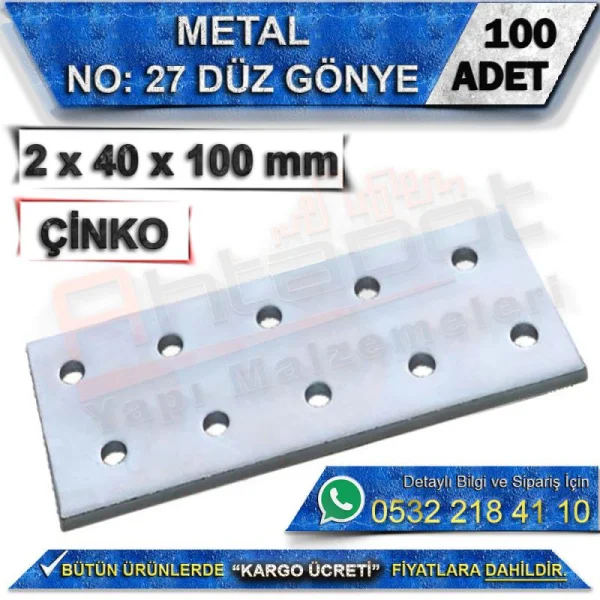 No: 27 Flat Angle Bracket 2x40x100 mm (100 Pieces) - Metal Flat Bracke No: 27 Flat Angle Bracket 2x40x100 mm (100 Pieces) | Metal Flat Brackets