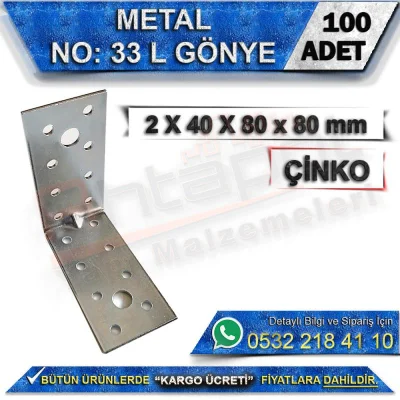 No: 33 L Gönye 2X40X80x80 mm (100 Adet)