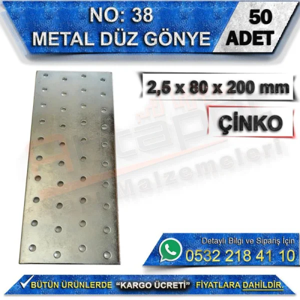 No: 38 Düz Gönye 2.5x80x200 mm (50 Adet) - Metal Düz Gönye No: 38 Düz Gönye 2.5x80x200 mm (50 Adet) | Metal Düz Gönye