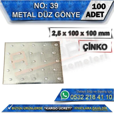 No: 39 Düz Gönye 2.5x100x100 mm (100 Adet)