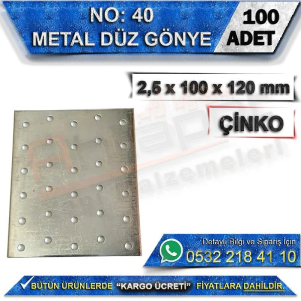 No: 40 Düz Gönye 2.5x100x120 mm (100 Adet) - Metal Düz Gönye No: 40 Düz Gönye 2.5x100x120 mm (100 Adet) | Metal Düz Gönye