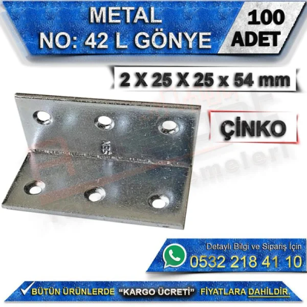 No: 42 L Miter 2X25X25x54 mm (100 Pieces) - Metal L Brackets No: 42 L Miter 2X25X25x54 mm (100 Pieces) | Metal L Brackets