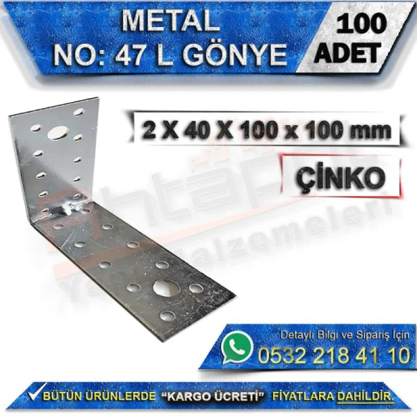 No: 47 L Gönye 2X40X100x100 mm (100 Adet) - Metal L Gönye No: 47 L Gönye 2X40X100x100 mm (100 Adet) | Metal L Gönye