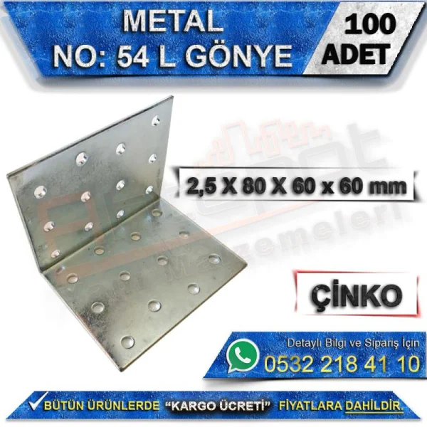 No: 54 L Gönye 2.5X80X60x60 mm (100 Adet) - Metal L Gönye No: 54 L Gönye 2.5X80X60x60 mm (100 Adet) | Metal L Gönye