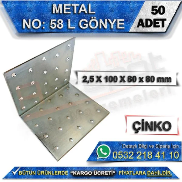 No: 58 L Gönye 2.5X100X80x80 mm (50 Adet) - Metal L Gönye No: 58 L Gönye 2.5X100X80x80 mm (50 Adet) | Metal L Gönye