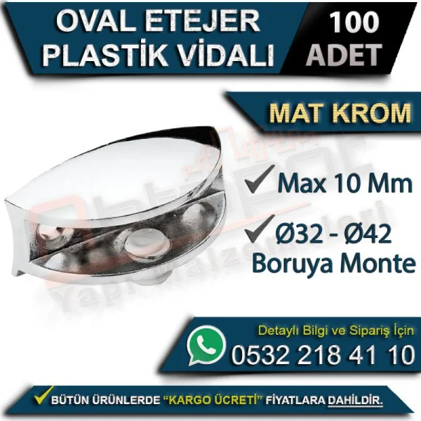 Oval Etejer Plastik Vidalı (Ø32-Ø42 Boruya Monte Max 10 Mm) Mat Krom ( Oval Etejer Plastik Vidalı (Ø32-Ø42 Boruya Monte Max 10 Mm) Mat Krom (100 Adet) | Hırdavat Çeşitleri