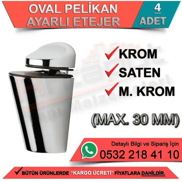 Oval Pelikan Adjustable Dresser (Max 30 Mm) Satin (4 Pieces) - Hardwar Oval Pelikan Adjustable Dresser (Max 30 Mm) Satin (4 Pieces) | Hardware Varieties