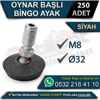 Pivoting Head Bingo Furniture Leg M8 Black Ø32 (250 Pieces)