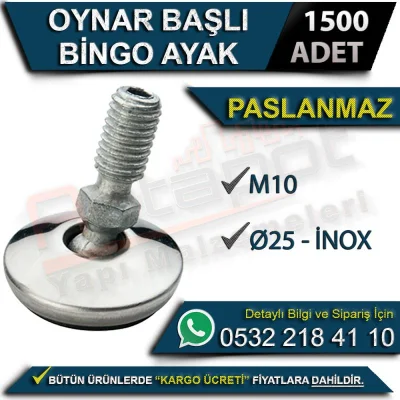 Oynar Başlı Paslanmaz Bingo Ayak M10 Ø25 İnox (1500 Adet)