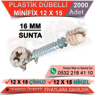 Plastik Dübelli Minifix 16 Mm 12x15 Çinko (2000 Adet)
