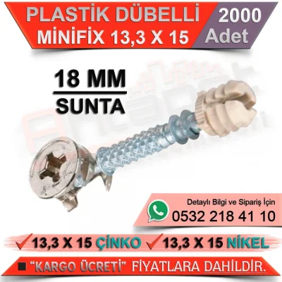 Plastik Dübelli Minifix 18 Mm 13,5x15 Çinko (2000 Adet)