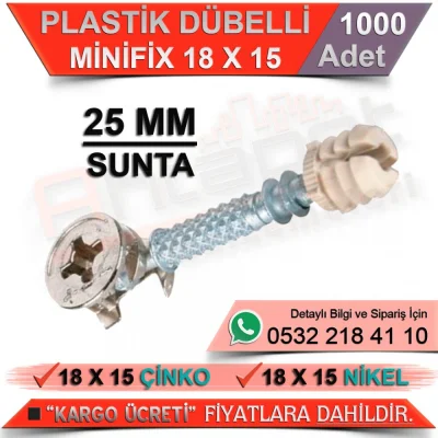 Plastic Dowel Minifix 25 Mm 18x15 Zinc (1000 Pieces)