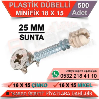 Plastic Dowel Minifix 25 Mm 18x15 Zinc (500 Pieces)