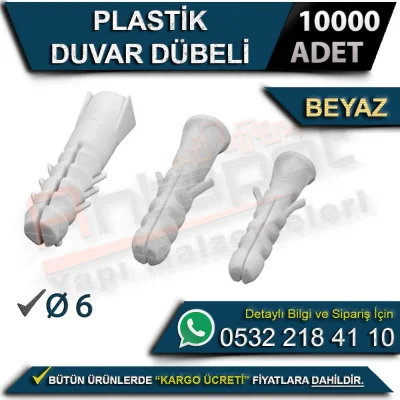 Plastic Wall Anchor Ø6 White (10000 Pieces)