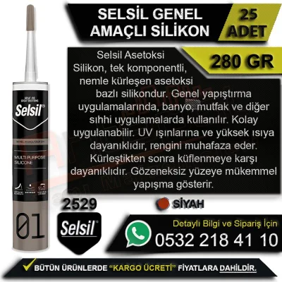 Selsil Genel Amaçlı Silikon 280 Gr Siyah (25 Adet)