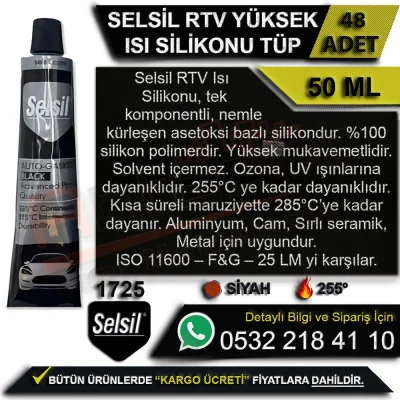 Selsil Rtv Yüksek Isı Silikonu Tüp 50 ML Siyah (48 Adet)
