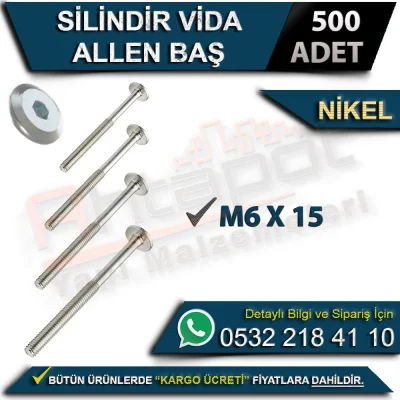 Cylinder Screw Allen Head M6x15 Nickel (500 Pieces)