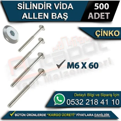 Cylinder Screw Allen Head M6x60 Zinc (500 Pieces)