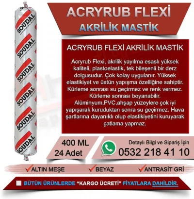 Soudal Acryrub Flexi Siliconized Sealant Anthracite Gray 400 ML (24 Pcs)