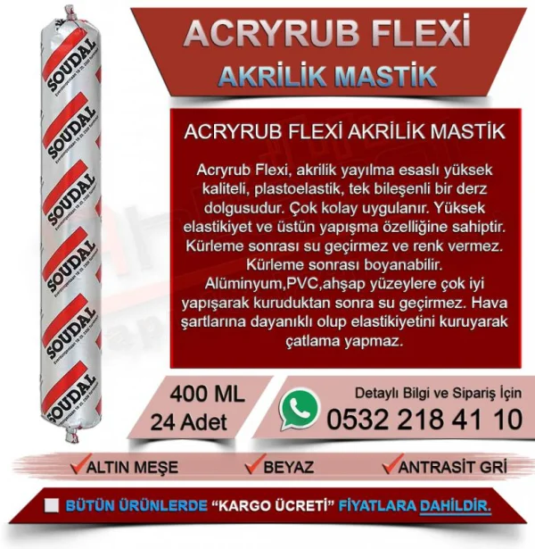 Soudal Acryrub Flexi Siliconized Sealant White 400 ML (24 Pieces) - Si Soudal Acryrub Flexi Siliconized Sealant White 400 ML (24 Pieces) | Silicone and Mastic