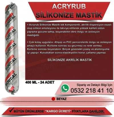 Soudal Acryrub Siliconized Sealant White 400 MLS (24 Pieces)