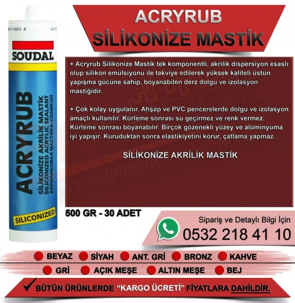 Soudal Acryrub Siliconized Sealant Gray 500 Gr (30 Pieces) - Silicone Soudal Acryrub Siliconized Sealant Gray 500 Gr (30 Pieces) | Silicone and Mastic
