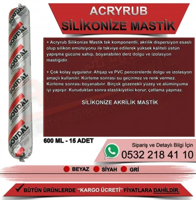 Soudal Acryrub Silikonize Mastik Gri 600 ML (15 Adet)