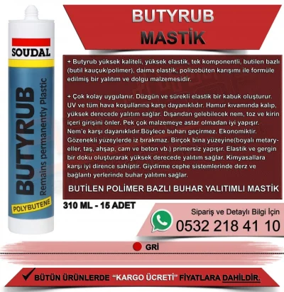 Soudal Butyrub Plastoelastik Butil Mastik Gri, 300 ML (15 Adet)