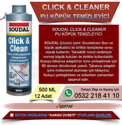 Soudal Click&Cleaner Pu Köpük Temizleyici Şeffaf 500 ML (12 Adet)
