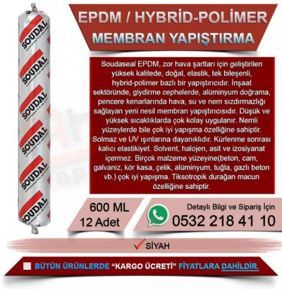 Soudal Epdm Membran Yapıştırıcısı Siyah Sosis 600 ML (12 Adet)