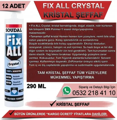 Soudal Fix All Crystal Multipurpose Transparent Adhesive 290 ML (12 Pieces)