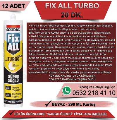 Soudal Fix All Turbo Strong Adhesive White 290 ML (12 Pieces)