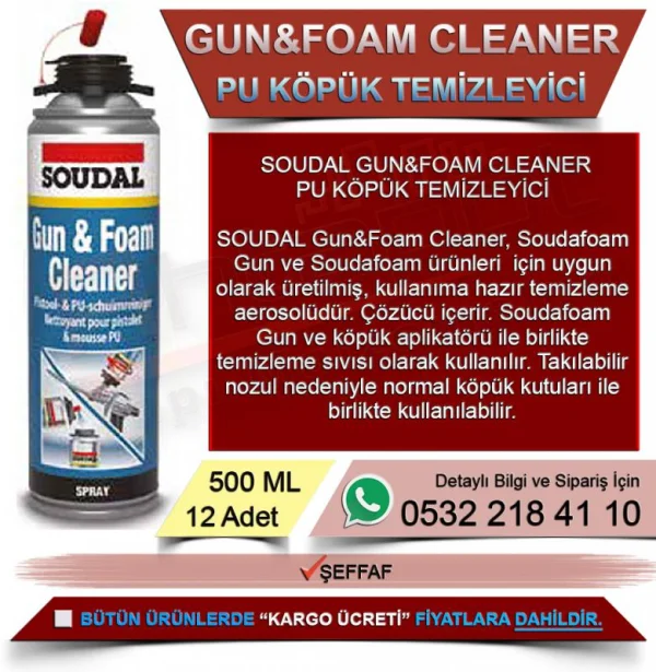 Soudal Gun&Foam Cleaner Pu Foam Cleaner Transparent 500 ML (12 Pcs) - Soudal Gun&Foam Cleaner Pu Foam Cleaner Transparent 500 ML (12 Pcs) | Foam Pads
