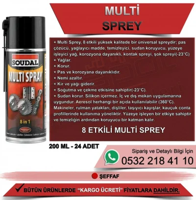 Soudal Multi Sprey Koruyucu Yağlayıcı Şeffaf 200 ML 24 Adet