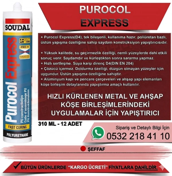 Soudal Purocol Express D4 Şeffaf 310 ML Yapıştıcılar Soudal Purocol Express D4 Şeffaf 310 ML Yapıştıcılar