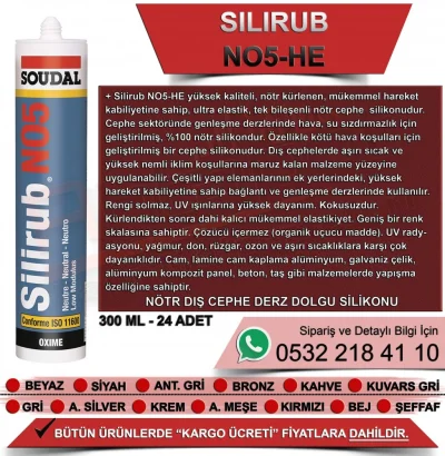 Soudal Silirub No5 Profesyonel Nötr Silikon Ant.Gri 300 ML (24 Adet)
