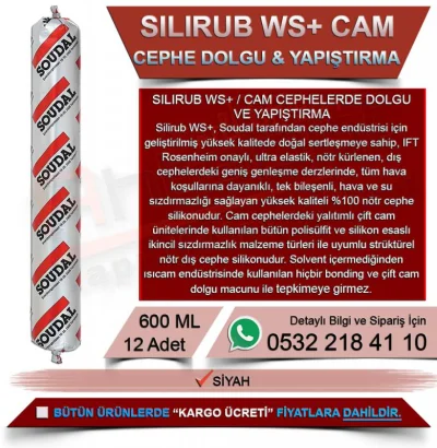 Soudal Silirub Ws+ Dolgu Ve Yapıştırma Silikonu Siyah 600 ML (12 Adet)