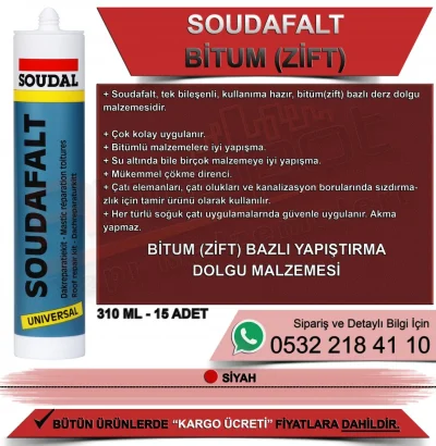 Soudal Soudafalt Bitüm Esaslı Su Yalıtım Mastiği Siyah 310 ML (15 Adet)
