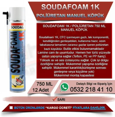 Soudal Soudafoam 1K Poliüretan Köpük 750 ML (12 Adet)