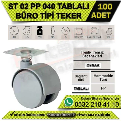 ST 02 PP 040 TABLALI BÜRO TİPİ TEKER GRİ (100 ADET)