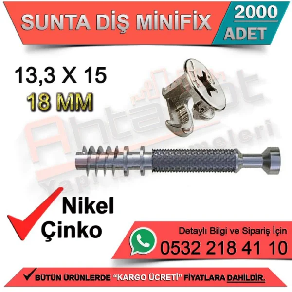 Sunta Diş Minifix 18 Mm 13,3x15 Nikel (2000 Adet) - Minifixler Sunta Diş Minifix 18 Mm 13,3x15 Nikel (2000 Adet) | Minifixler