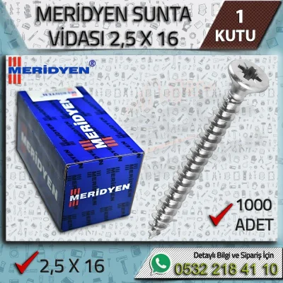 Meridyen 2,5x16 Sunta Vidası 1000 Adet