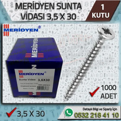 Meridyen 3,5x30 Sunta Vidası 1000'Li Paket