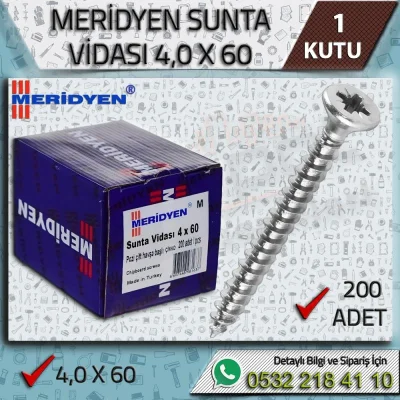 Meridyen 4,0x60 Sunta Vidası 200'Lü Paket