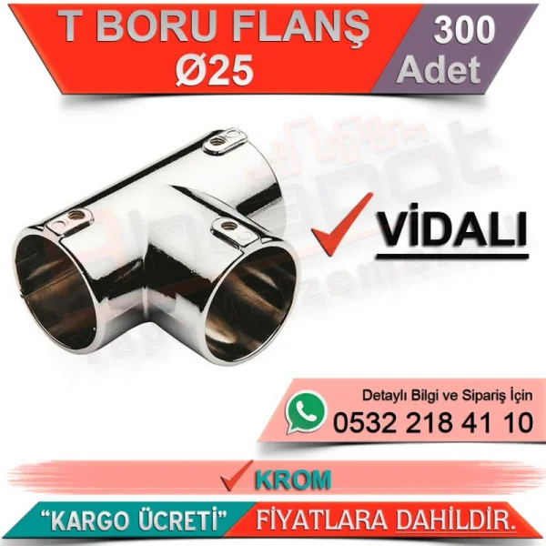 T Boru Flanşı Vidalı Ø25 Krom (300 Adet) - Hırdavat Çeşitleri T Boru Flanşı Vidalı Ø25 Krom (300 Adet) | Hırdavat Çeşitleri