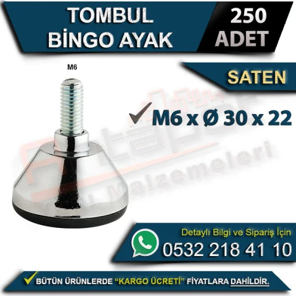 Tombul Bingo Ayak M6xØ30x22 Saten (250 Adet) - Bingo Ayak Tombul Bingo Ayak M6xØ30x22 Saten (250 Adet) | Bingo Ayak