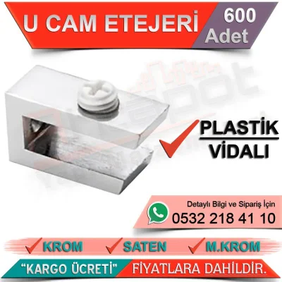 U Glass Shelf with Plastic Screw (Max 10 Mm) Chrome (600 Pieces)
